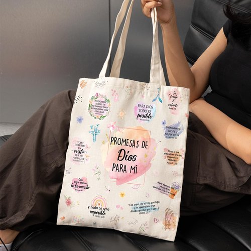 VeloKomo Bible Christian Tote Bag - Believer Gifts Canvas Women Bags Spanish Promesas De Dios Para Mí Regalos Cristianos Versículos Bíblicos En Español Inspirational Verse Totes Handbags Girls Gift