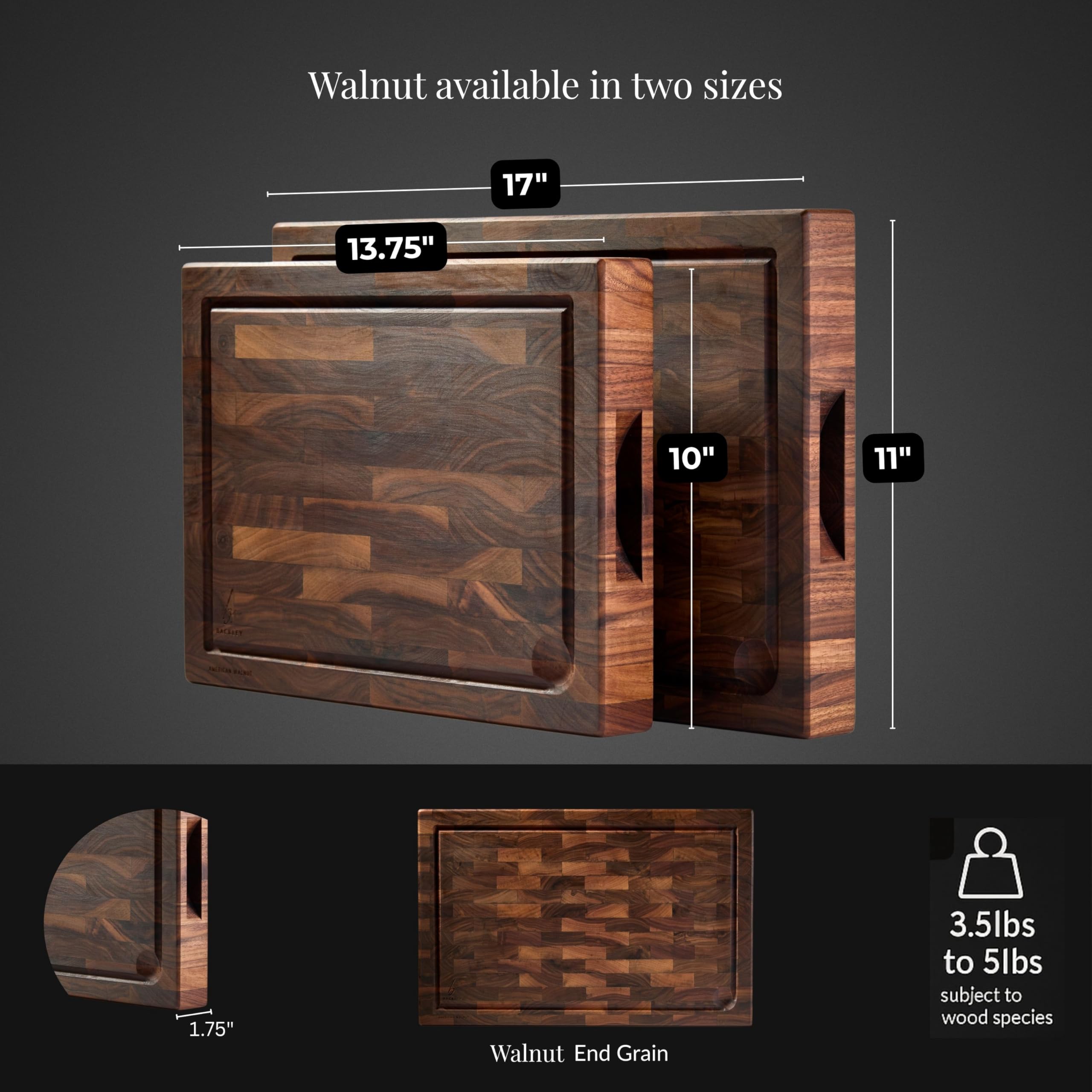 Cutting Board for Kitchen – Wood Cutting Board, Non-Toxic Butcher Block, Walnut Cutting Boards with Juice Groove & Handles, Charcuterie Board – Walnut (EndGrain) - 10" x 13.75" x 1.75"