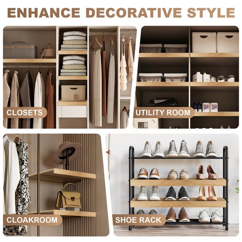 laapee Wire Shelf Covers for Closet & Pantry | Solid Wood Shelf Covers 8mm Thick | Tool-Free Removable 24x12 Inch | Rustic Design for Kitchen & Home (4 Pack)