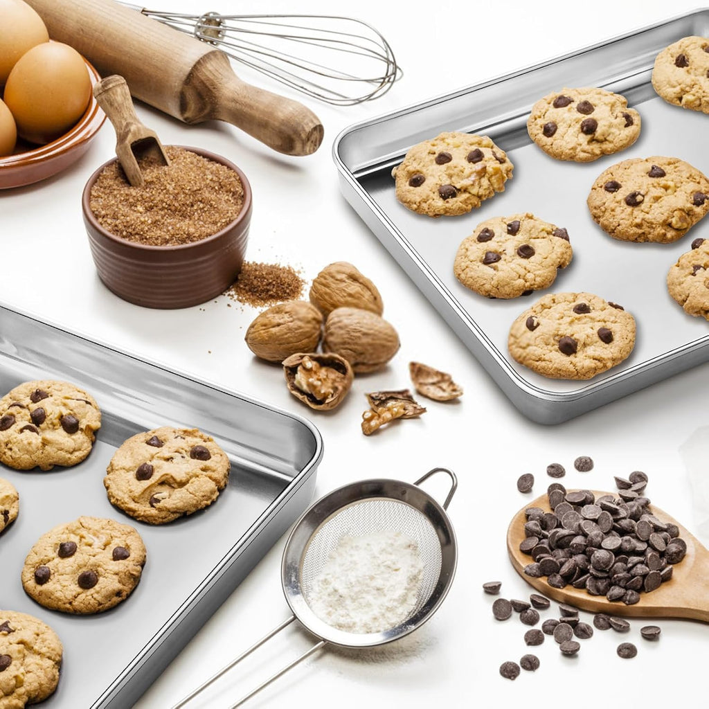 Skiennix Stainless Steel Cookie Sheets - Set of 2 Baking Pans | Dishwasher Safe, Rust Resistant, 10/12 Inch
