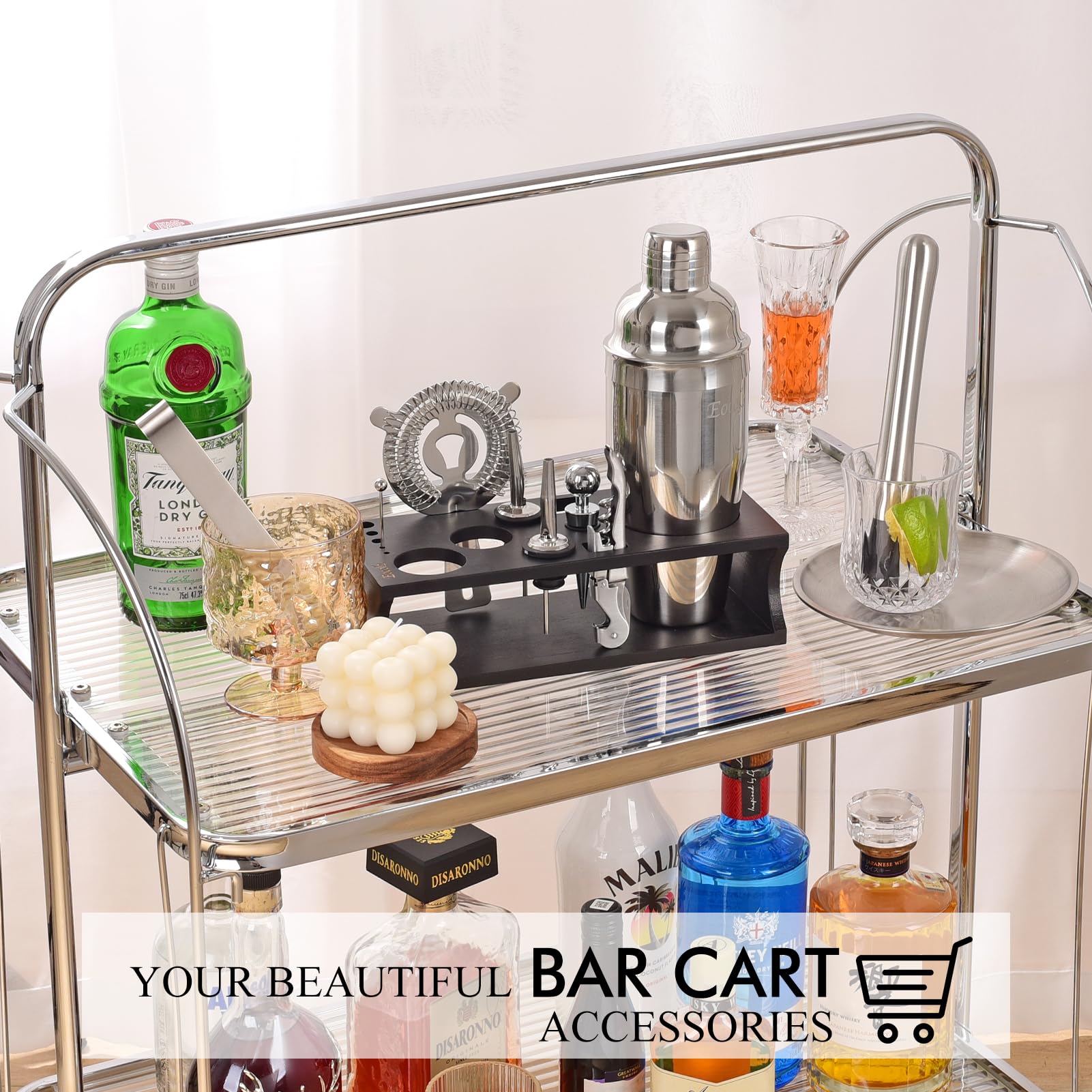 Bartender Kit Cocktail Shaker Set with Stand 17-Piece Bar Tool Bar Set for Drink Mixing Home Bartending Kit Bar Cart Accessories: Martini Shaker, Mixer Spoon, Jigger, Muddler, Strainer & Recipes Gifts