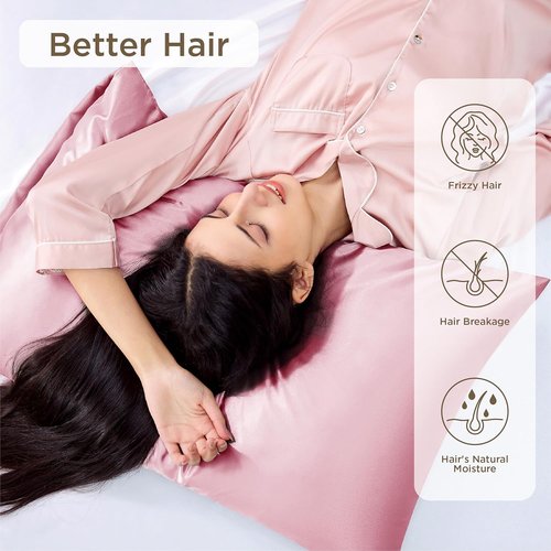 Bedsure King Size Satin Pillowcase Set of 4 - Pink Silky Pillow Cases for Hair & Skin, 20x36 Inches