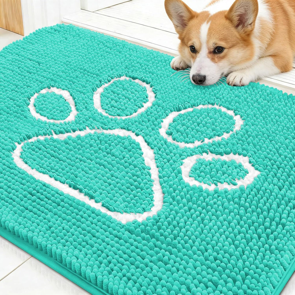 OLANLY Dog Door Mat - Absorbent Non-Slip Mud Mat for Paws | Quick Dry Chenille, 30x20, Teal