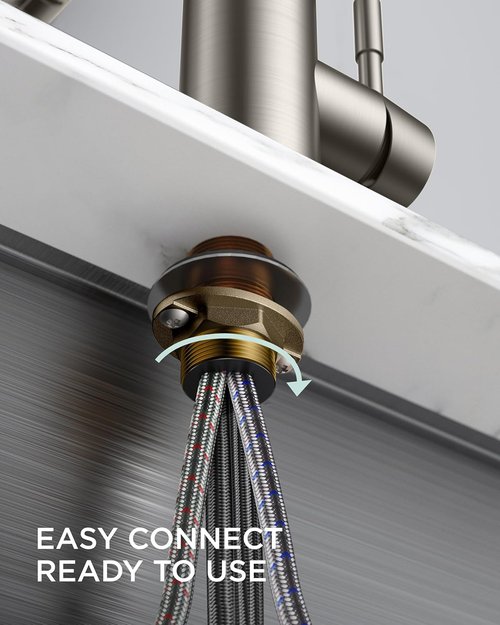 FORIOUS Kitchen Faucet - Brushed Nickel Pull Down Sprayer | Classic Single Handle Design for RV & Utility Rooms