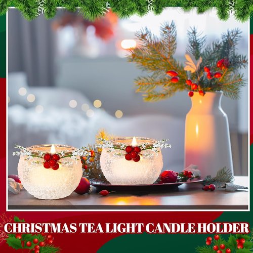Funnymoom Christmas Votive Candle Holders - 6 Pcs Snowy Red Berry Design for Home Decor & Parties