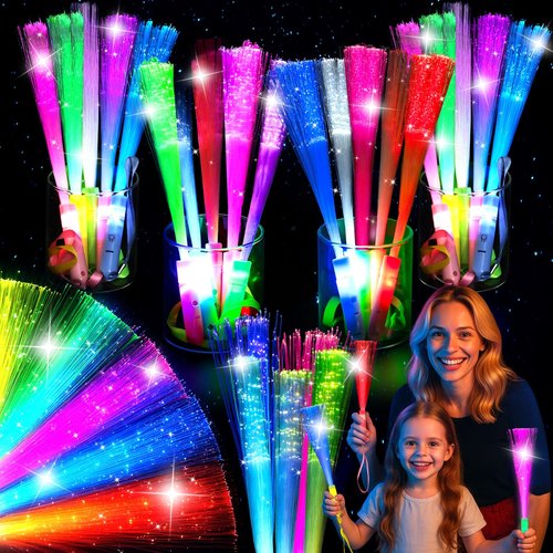 LovesTown 24PCS Glow Sticks Party Supplies, 3 Modes Colorful Flashing Glow in the Dark Toys LED Light Up Sticks Fiber Optic Wand for Kids Party Favors Birthday Wedding