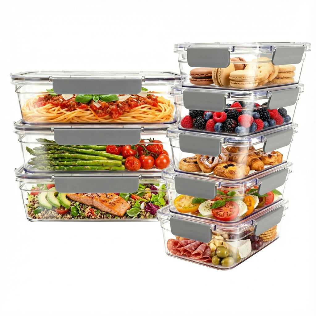 HOME BREEZE 2.8L Tritan Plastic Food Storage Containers, Airtight Tritan Plastic Locking for Fridge Freezer, Meal Prep, Deli Meat, Snacks, 8 Containers with Lids, 16 pieces, Extra Large, Clear