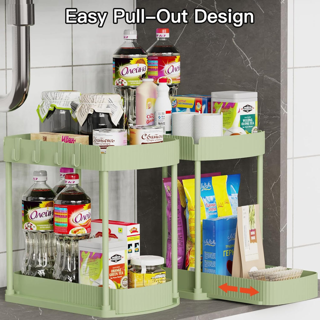 Ukeetap Multi-Purpose Pull-Out Storage Organizers - Under Sink & Cabinet Solutions | 14.8 Inch, Green