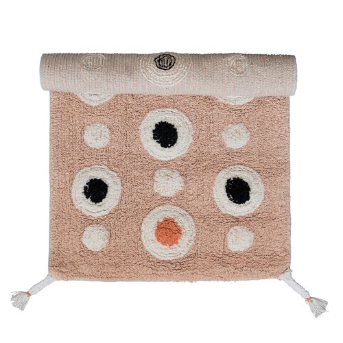 Boho Cotton Tufted Bath Mat with Circle Pattern and Tassels, Multicolor
