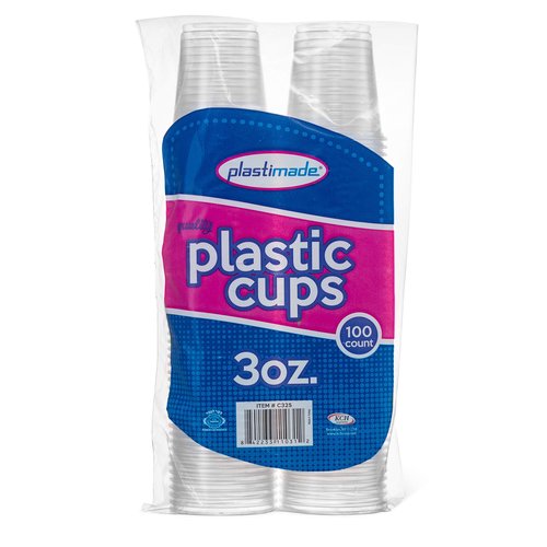 [2500 Count] PlastiMade 3 Oz Clear Plastic Disposable Reusable Cups For Drinking, Bathroom, Rinsing, Test, Medication, Party, Home, Office, Water, Juice, Kids. 25 Packs (1 Case)