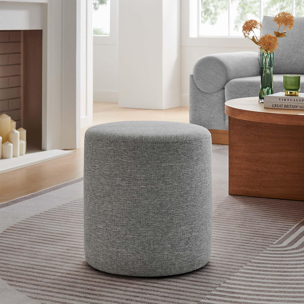 Modway Callum 16 Inch Round Ottoman in Heathered Weave Light Gray - Woven Heathered Fabric - Upholstered Ottoman for Living Room - Ottoman Side Table, Vanity Seat, Accent Table or Footrest Ottoman