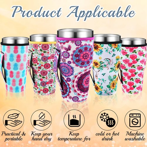 CHENGU 40 Pieces Reusable Iced Coffee Cup Sleeve With Handle - Neoprene Insulated Tumbler Cover for 30-32 oz Cold Hot Beverages