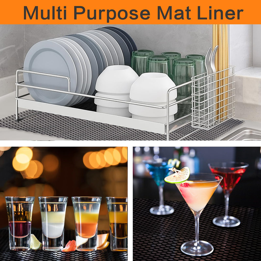 Bar Shelf Liner for Countertop, Glass Drying 24 Inch Wide Plastic Mesh Liners Mat, Non Slip Bar Mats Cabinet Liner for Pub Shelves Cupboard, 61X500CM, Black