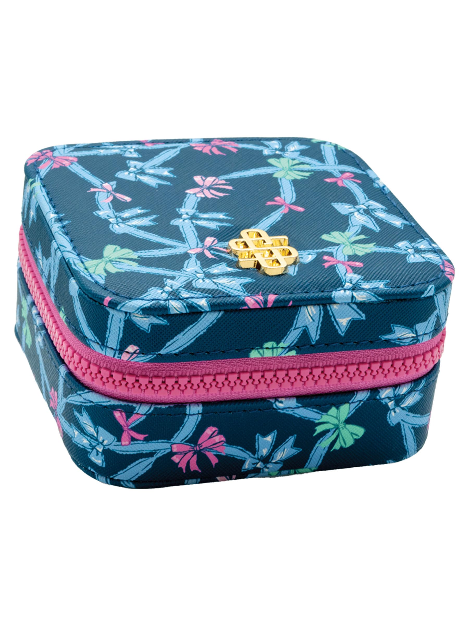 Simply Southern Mini Travel Jewelry Case, Organizer Box with Mirror, Portable Storage for Rings, Earrings, Necklaces (Ribbon)