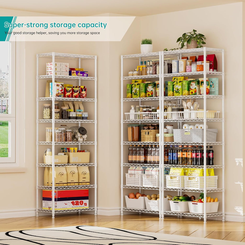 SINGAYE 8-Tier Metal Shelf Organizer - Adjustable Wire Shelving Unit for Kitchen, Garage, or Bathroom | 12" D x 22" W x 74" H - White