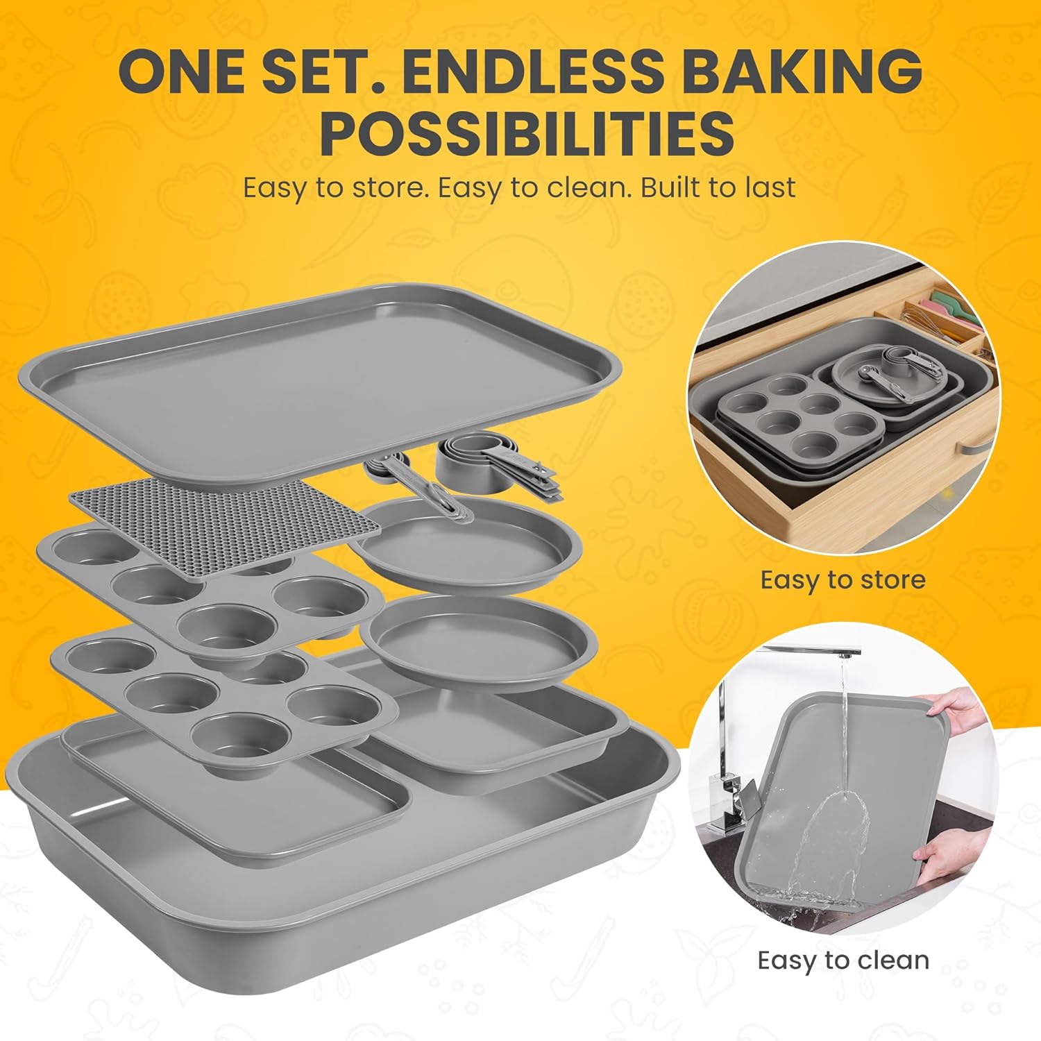 Skiennix Non-Toxic Bakeware Set - PFOA-Free 11pc Stackable Nonstick Baking Pans | Muffin, Cookie, Cake & Roaster Pans
