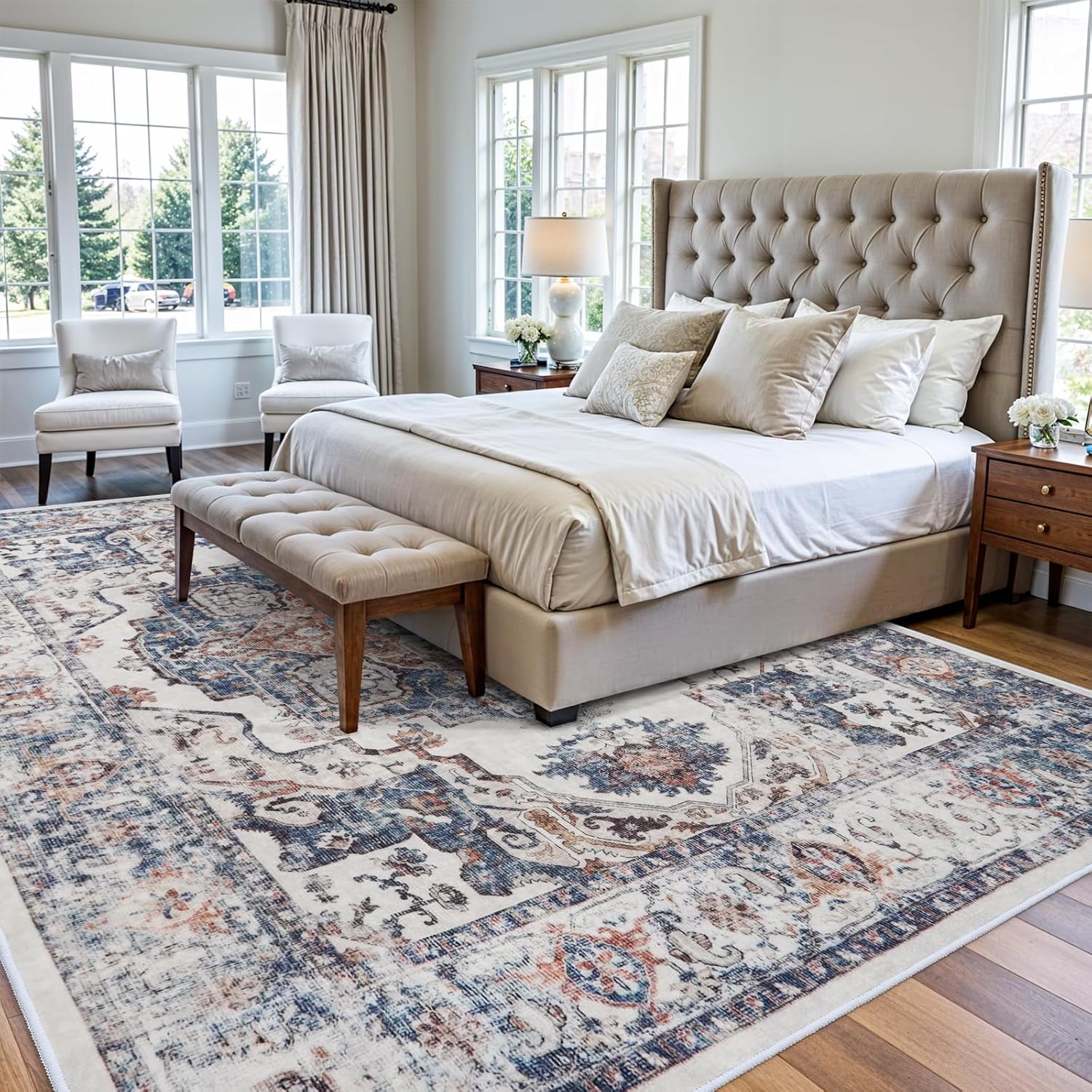 Skiennix Washable Large Area Rug - Soft, Non-Slip, Stain Resistant | 9x12 Brick for Living Room & Bedroom