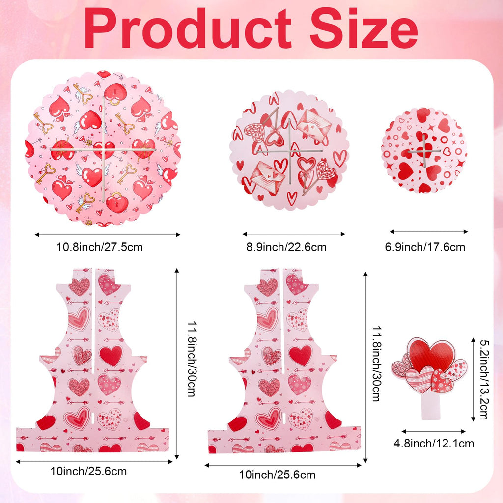 Valentine's Day Cupcake Stand Decoration, 3 Tier Hearts Candy Cupcake Stand DIY Cake Stand Holder Tower Cardboard Dessert Serving Cookie Tray Holder for Valentine Wedding Anniversary Party Supplies