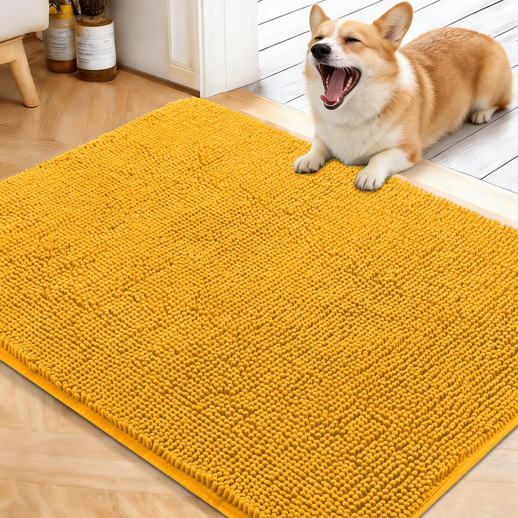 OLANLY Dog Door Mat - Absorbent Non-Slip Washable Doormat for Muddy Paws | 40x32 Golden Yellow
