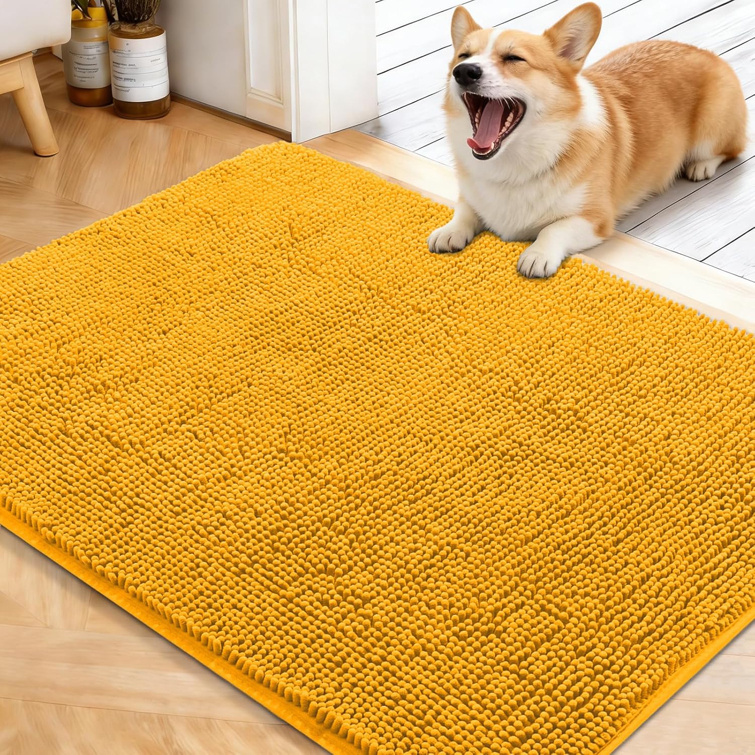 OLANLY Dog Door Mat - Absorbent Non-Slip Washable Doormat for Muddy Paws | 40x32 Golden Yellow