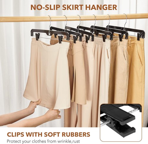 HOUSE DAY Black Pants Hangers - 12 Pack Plastic Clip Hangers with 360° Swivel Hook | 14 Inch for Skirts & Jeans