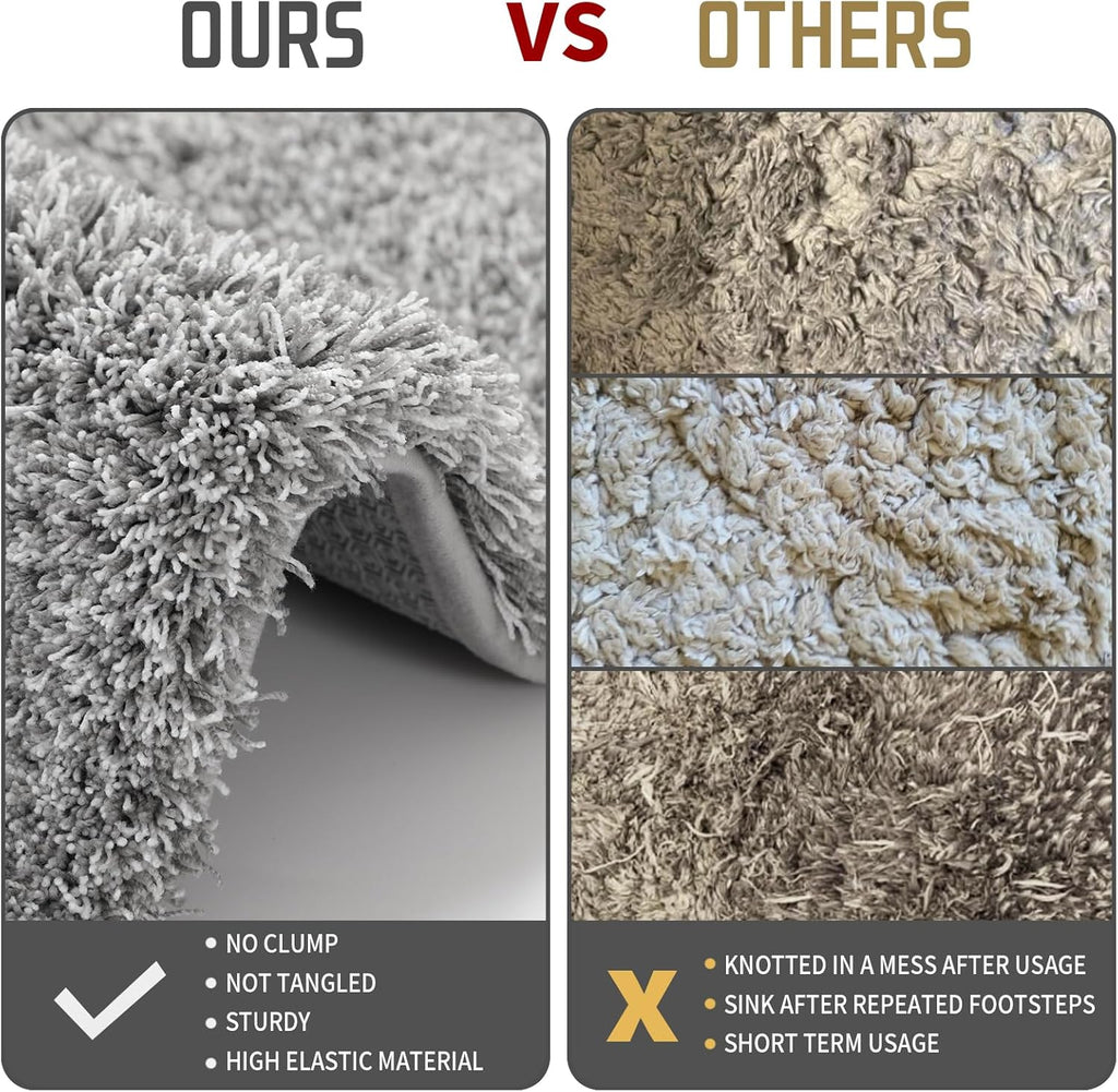 Yimobra Bathroom Rugs - Ultra Soft Non-Slip Washable Bath Mats | Plush Microfiber, 24x17, Light Gray & White