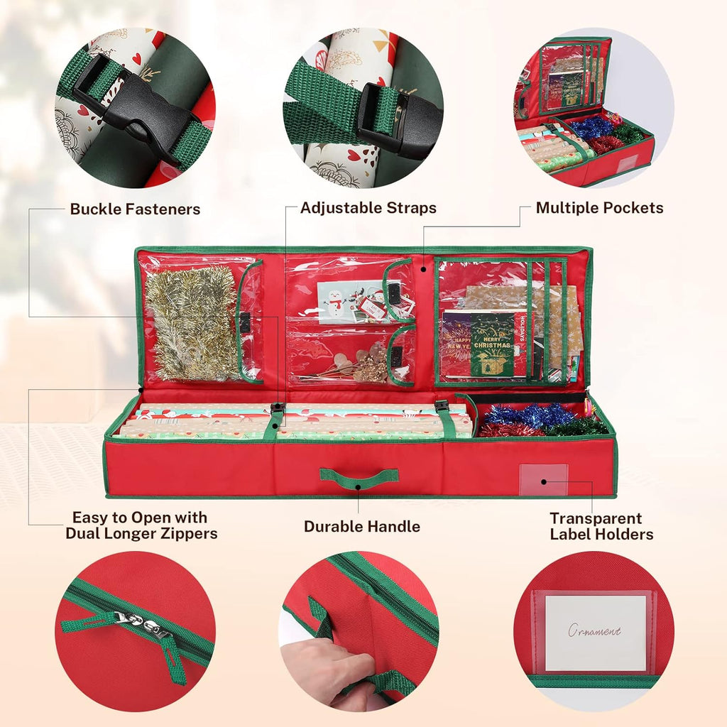 MaidMAX Christmas Wrapping Paper Storage Bag - 42-Inch Gift Wrap Organizer with Durable 600D Oxford Fabric | Holds Rolls, Ribbons & Bows