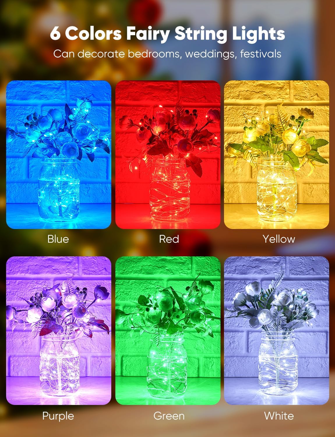 Minetom 12 Pack Battery Operated Fairy String Lights - 8 Modes, 7ft, 20 LEDs, Waterproof Silver Wire for DIY Decor & Events