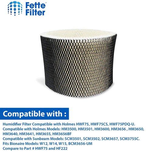 Fette Filter - HWF75 Replacement Wicking Filter Compatiable with Holmes Filter D HWF75 HWF75CS HWF75PDQ-U HF222 & Sunbeam Cool Mist Humidifier Models 3000 Series. Pack of 2