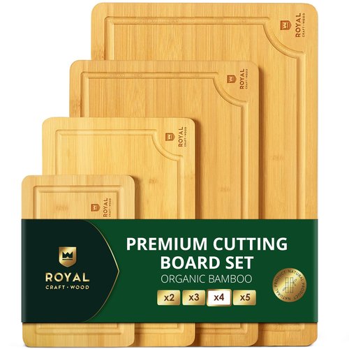 ROYAL CRAFT WOOD Wooden Cutting Boards for Kitchen Meal Prep & Serving - Bamboo Wood Serving Board Set with Deep Juice Groove Side Handles - Charcuterie & Chopping Butcher Block for Meat