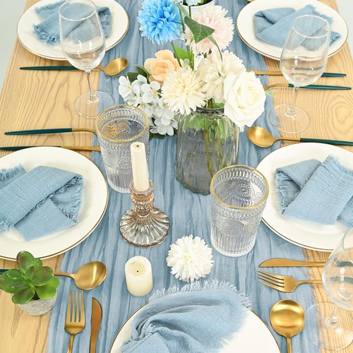 50 Pack Dusty Blue Handmade Cloth Napkins 16 x 16 Inch Cotton Linen Napkins with Fringe, Washable and Reusable Napkins, Soft Rustic Boho Fringe Cloth Napkins for Dinners,Parties, Wedding