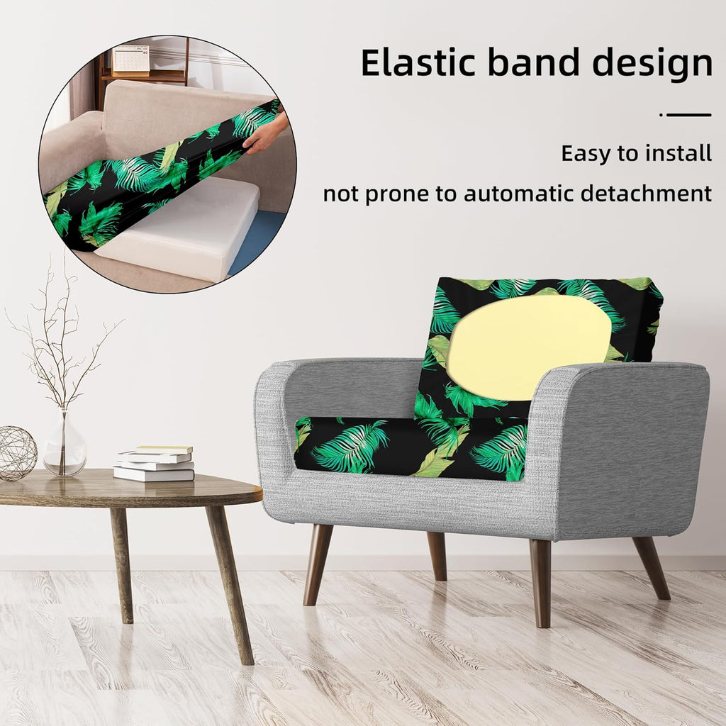 BIETYONE Outdoor Couch Cushion Covers - 8Pcs Washable & Reusable Slipcovers | Green Leaf Design