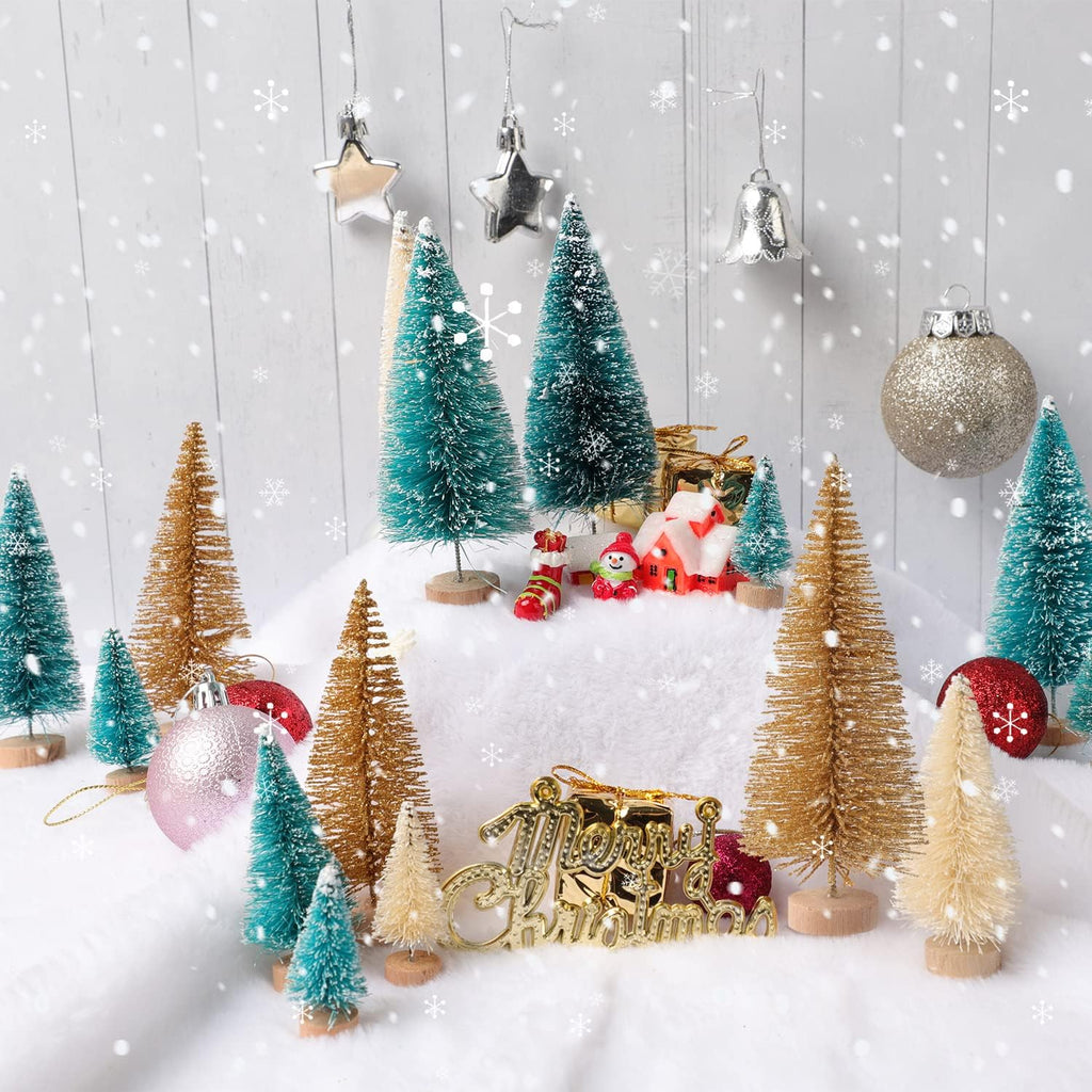 Skiennix Mini Christmas Trees - 30 Pcs Artificial Bottle Brush Trees with Wooden Base | 5 Sizes for Holiday Decor