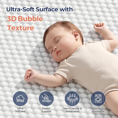 ANGELBLISS Pack and Play Mattress - 1.5" Thick Mattress Pad for Infants to Toddlers, Dual Sided Comfort Gel Memory Foam Mattress with 3D Quilted Breathable Cover