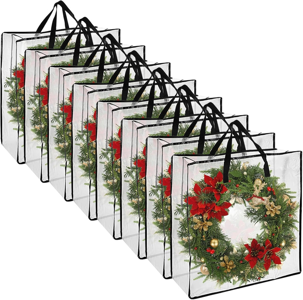 STARVAST Wreath Storage Container - 8 Pack Clear 25" Large Bags with Handles for Easy Carrying