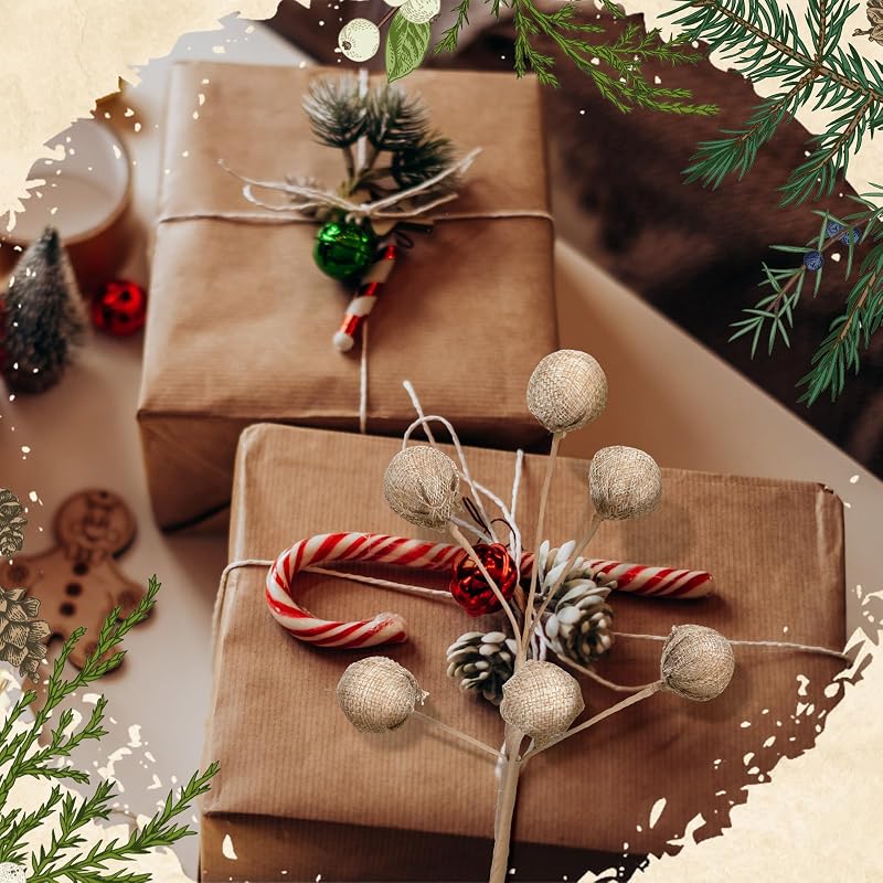 Burlap Christmas Tree Picks – 6 Rustic Farmhouse Ornaments 11.8in