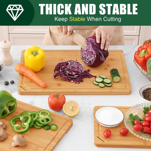 Homaxy Organic Bamboo Cutting Boards Set - 3-Piece Kitchen Boards with Juice Groove & Handles | Ideal for Meat, Fruits & Vegetables