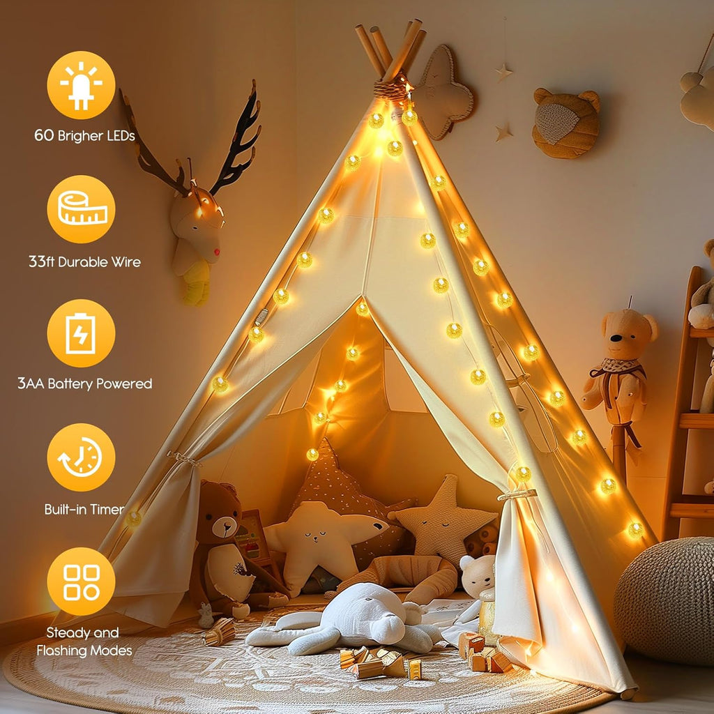 Minetom Crystal Globe String Lights - 33 ft 60 LED Waterproof Fairy Lights with Remote & 8 Modes | Warm White Decor