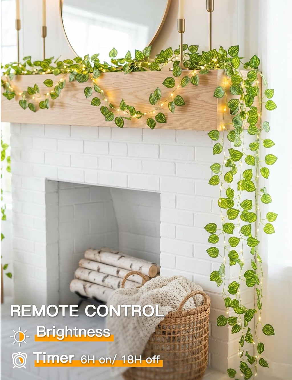 Suddus Vines String Lights - 33ft 100 LED Watermelon Leaves | Battery & USB Powered, Remote Control, Warm White