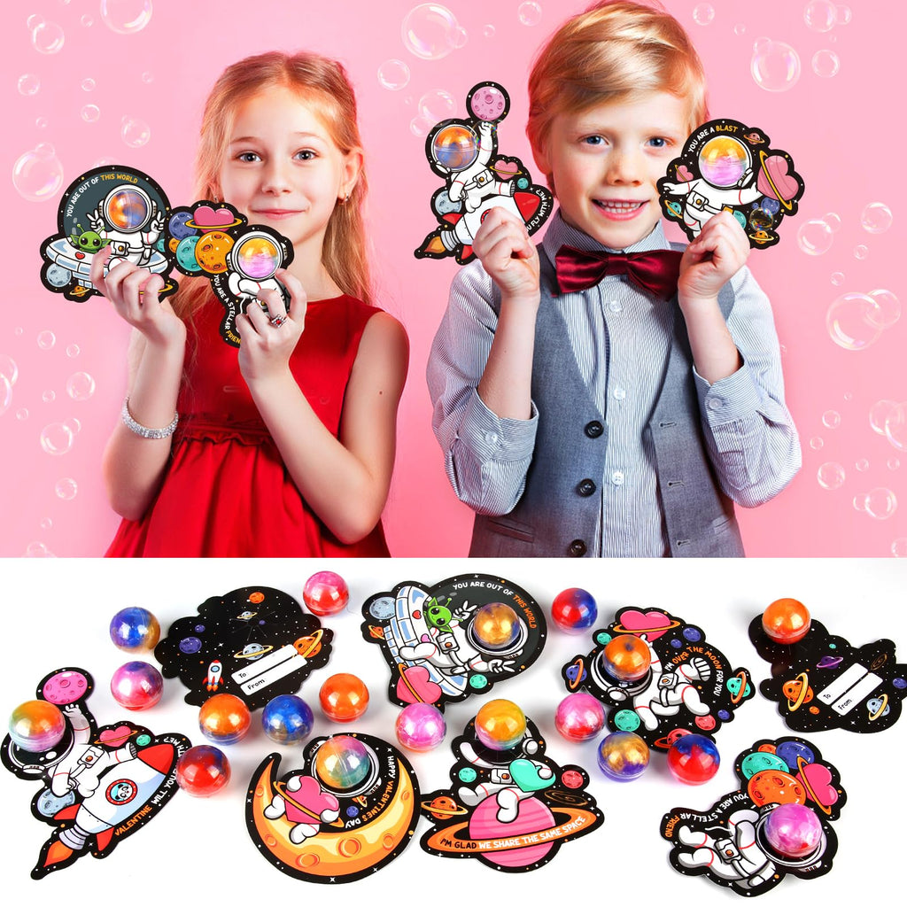 SURCVIO 28 Pack Valentines Day Gifts for Kids, Galaxy Slime with Greeting Cards Stress Relief Fidget Set for Kids, Valentine's Day School Prize Party Favor, Classroom Exchange Gift Set