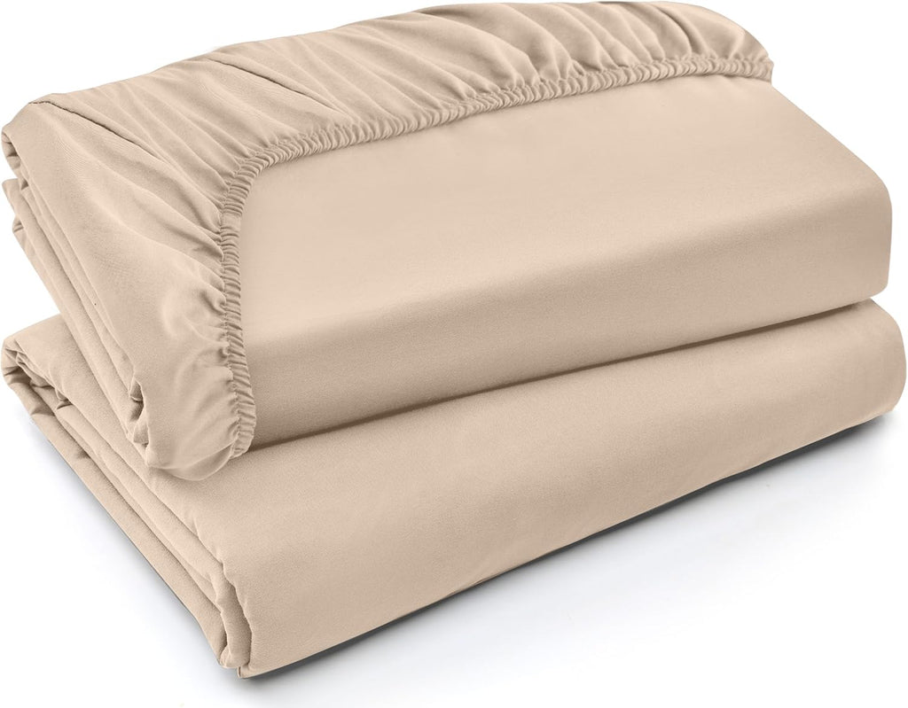 Utopia Bedding Fitted Sheet - Soft Brushed Microfiber with Deep Pockets - Pack of 2 (Full, Beige)