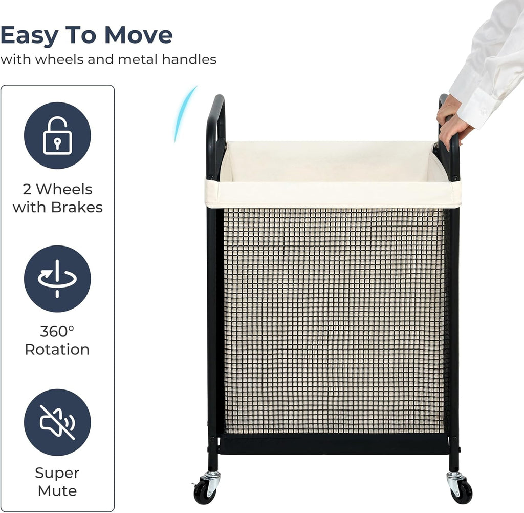 STO STO Laundry Hamper - 90L Rolling Sorter Cart with Removable Washable Liner & Wheels
