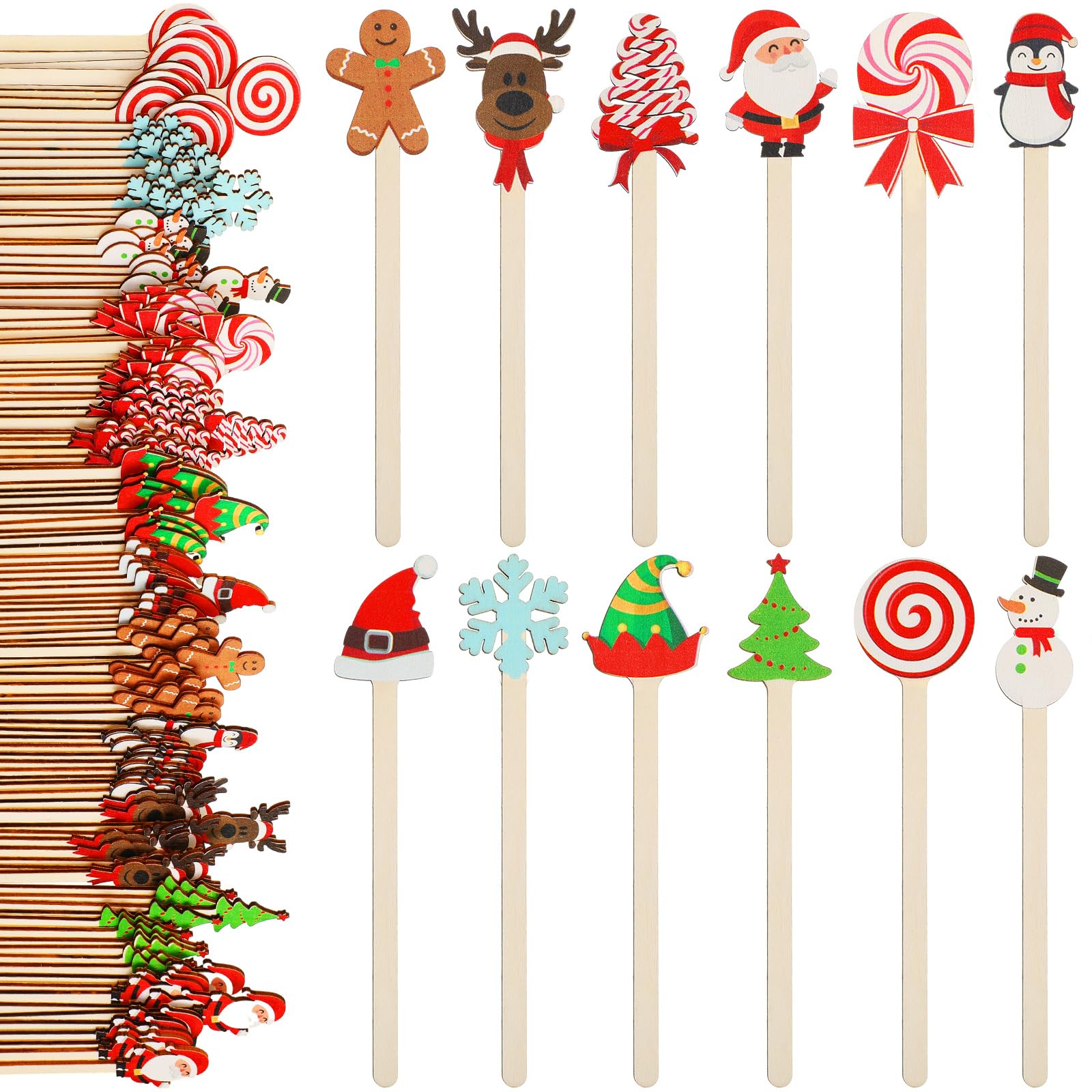 Jinei 120 Pcs Christmas Wooden Coffee Stirrers Wood Cocktail Coffee Stir Sticks Disposable Drink Stirrers for Stirring Hot Chocolate Milkshake Restaurant Home Office(Novel Style)