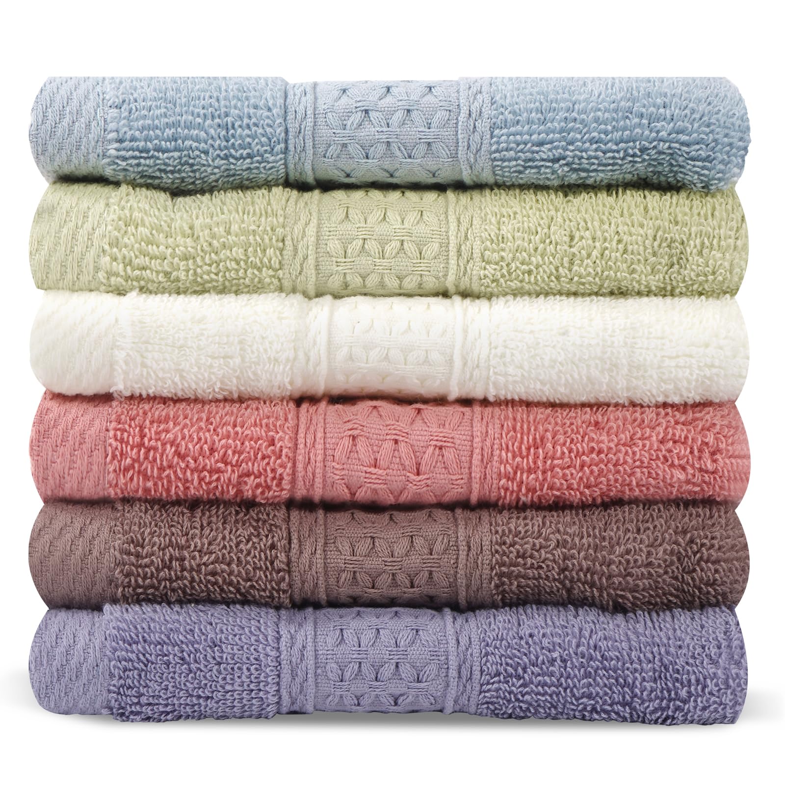 INFICRIME 6 Pack 100% Cotton Wash Cloth, 13x13 Inch Highly Absorbent and Soft Feel Fingertip Towels, Machine Washable Washcloths for Bathroom, Gym, Hotel, Spa and Kitchen, 6 Colors