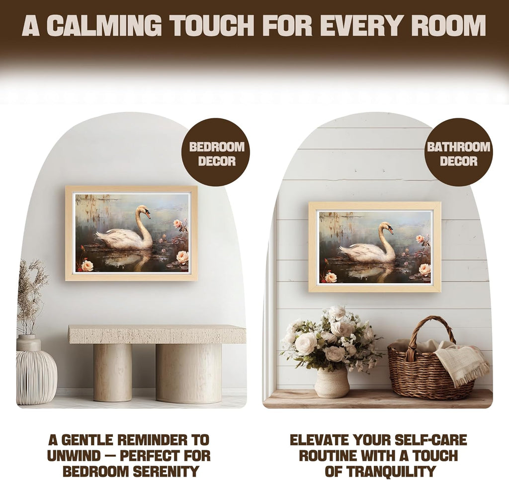 TABINDEX Vintage Framed Wall Art - Rustic Swan Canvas Print for Bedroom & Living Room | 8x12 Inches
