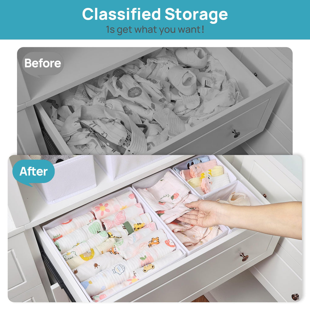 Vtopmart 12 Pack Baby Clothes Organizer, Dresser Drawer Organizer for Baby Clothing, Foldable Fabric Closet Drawer Storage Bins, Nursery Dresser Dividers for Bra, Socks, Ties, Scarf