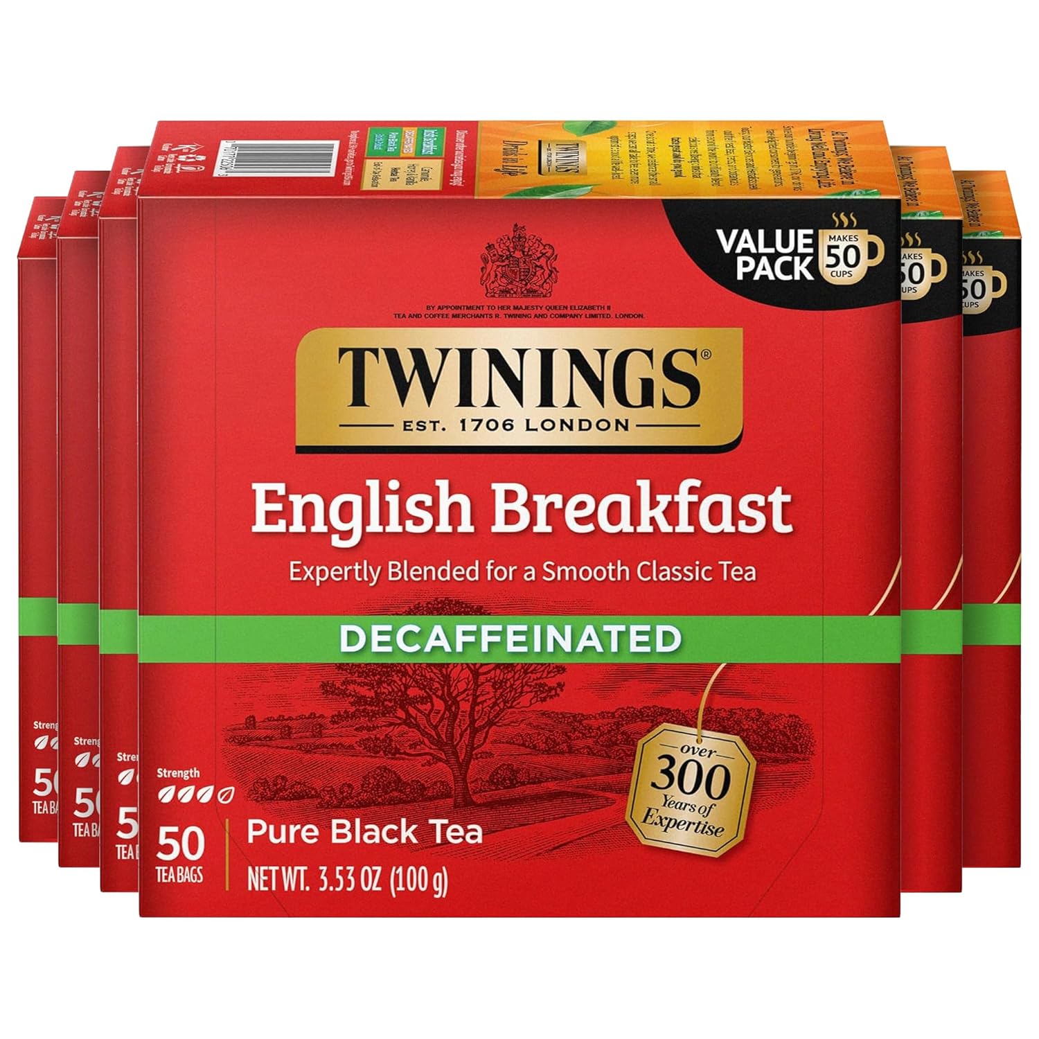 Twinings Decaffeinated English Breakfast Black Tea Bags - Flavorful & Robust | 50 Count (Pack of 6)