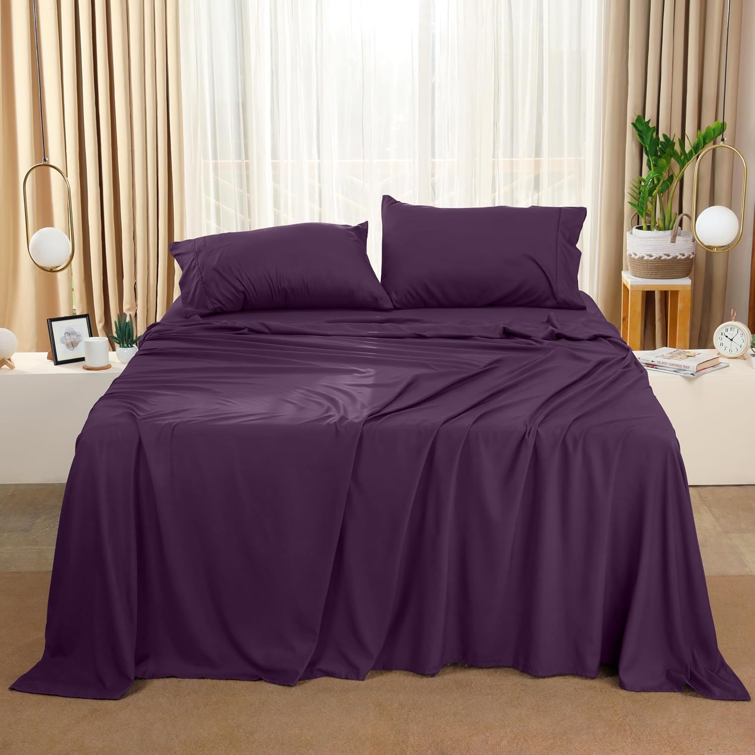 Utopia Bedding Full Sheet Set - Soft Microfiber 4-Piece Bed Sheets for Full Size Bed | Dark Purple