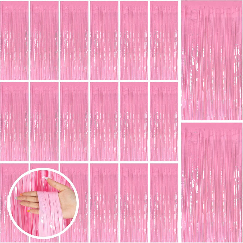 Skiennix 20 Pack Pink Tinsel Curtain Backdrop - Foil Fringe for Birthday & Bachelorette Parties