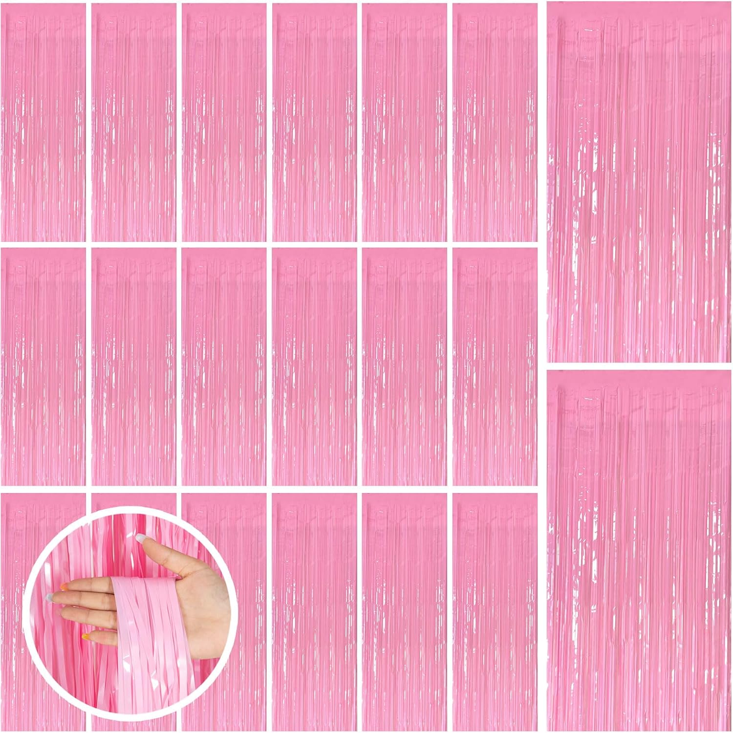 Skiennix 20 Pack Pink Tinsel Curtain Backdrop - Foil Fringe for Birthday & Bachelorette Parties